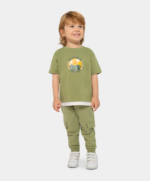 Conjunto De Camiseta Y Jogger Para Bebé Niño En Algodón Color Verde Militar