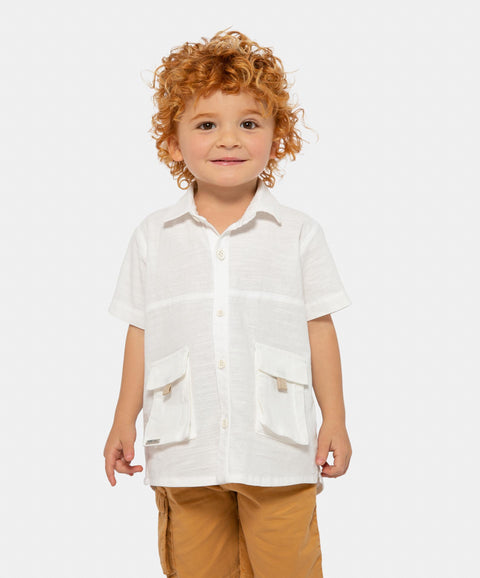 Camisa Manga Corta Para Bebé Niño En Popelina Color Blanco