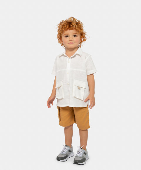 Camisa Manga Corta Para Bebé Niño En Popelina Color Blanco