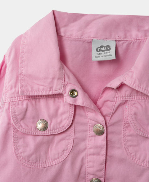 Chaqueta Para Recién Nacida En Twill Color Rosado