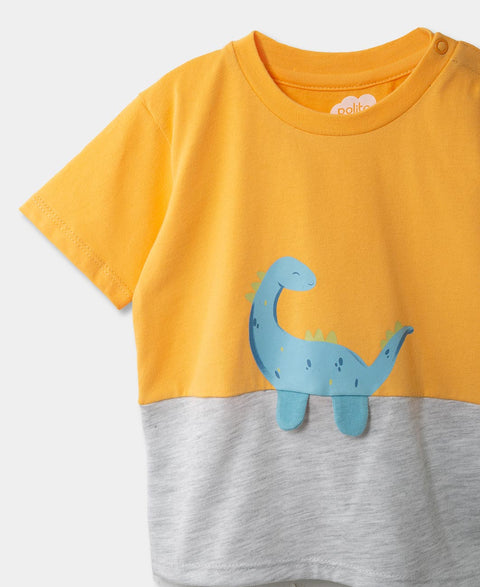 Camiseta Manga Corta Para Recién Nacido En Tela Suave Color Amarillo