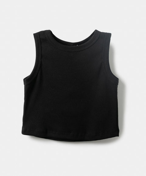 Camiseta Manga Sisa Para Niña En Rib Color Negro