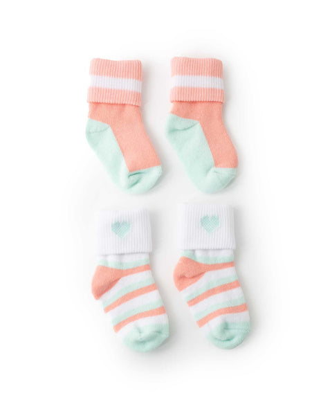 Medias X 2 Para Recién Nacida En Algodón Color Aqua Y Rosado