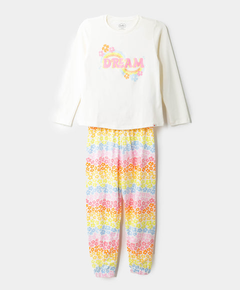Pijama Manga Larga Y Pantalón Para Niña En Licra Color Marfil