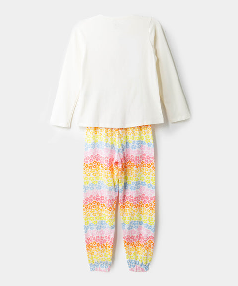 Pijama Manga Larga Y Pantalón Para Niña En Licra Color Marfil