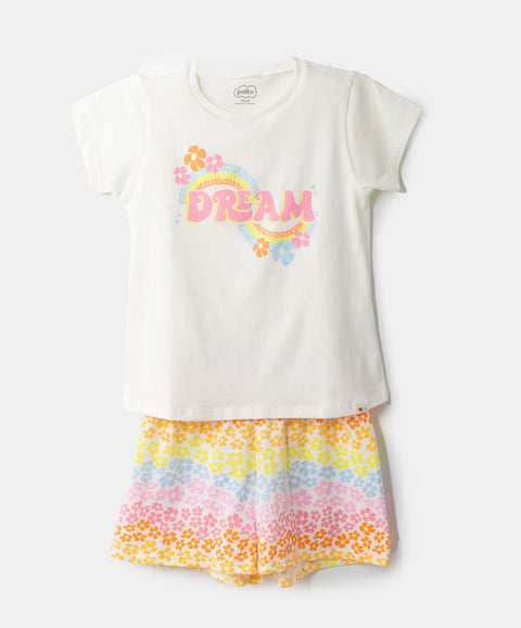 Pijama Manga Corta Y Short Para Niña En Licra Color Marfil