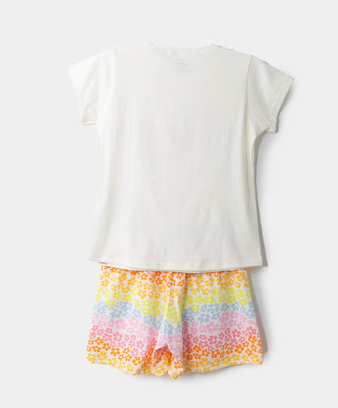 Pijama Manga Corta Y Short Para Niña En Licra Color Marfil