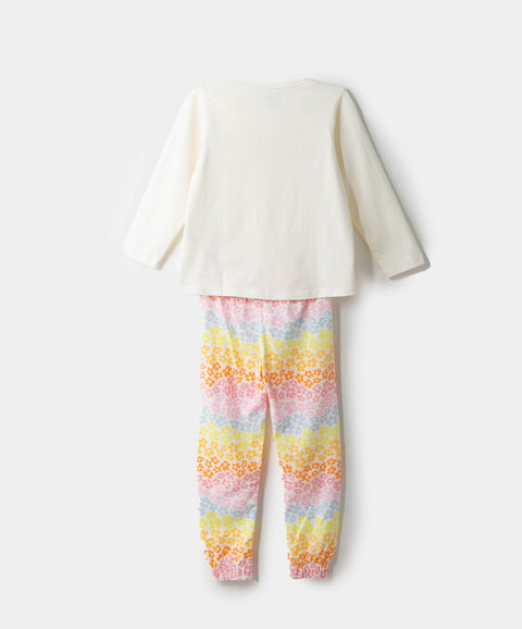 Pijama Manga Larga Y Pantalón Para Bebé Niña En Licra Color Marfil