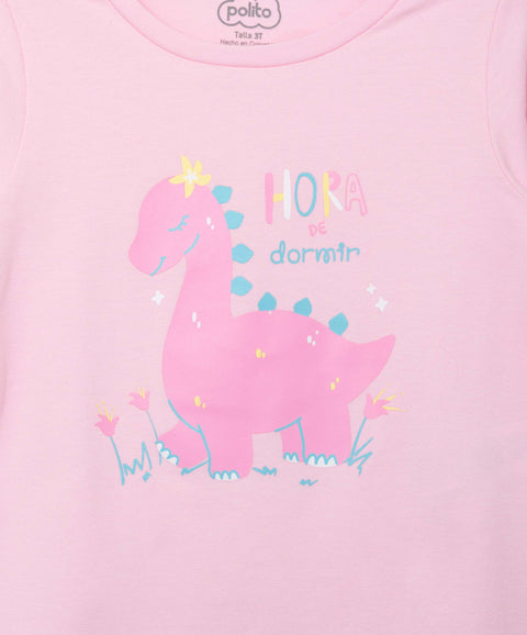 Pijama Manga Larga Y Pantalón Para Bebé Niña En Licra Color Rosado