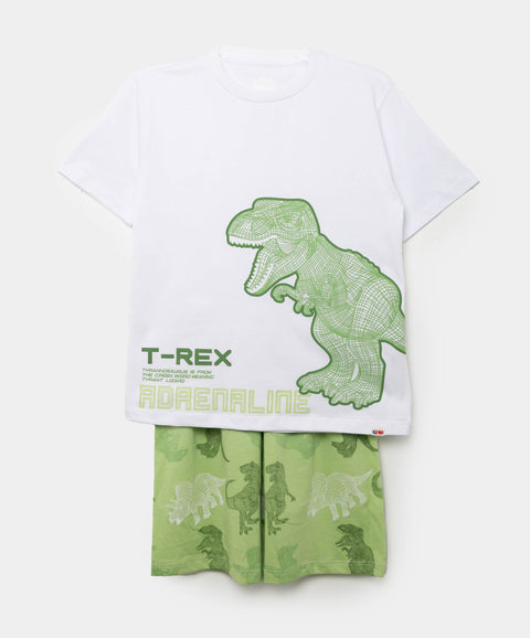 Pijama Manga Corta Y Short Para Niño En Tela Suave Color Blanco Y Verde