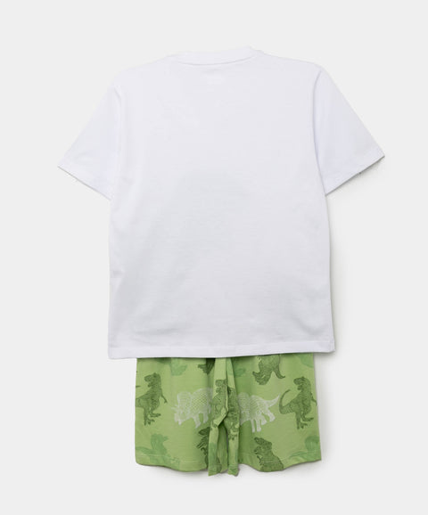 Pijama Manga Corta Y Short Para Niño En Tela Suave Color Blanco Y Verde