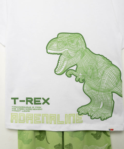 Pijama Manga Corta Y Short Para Niño En Tela Suave Color Blanco Y Verde