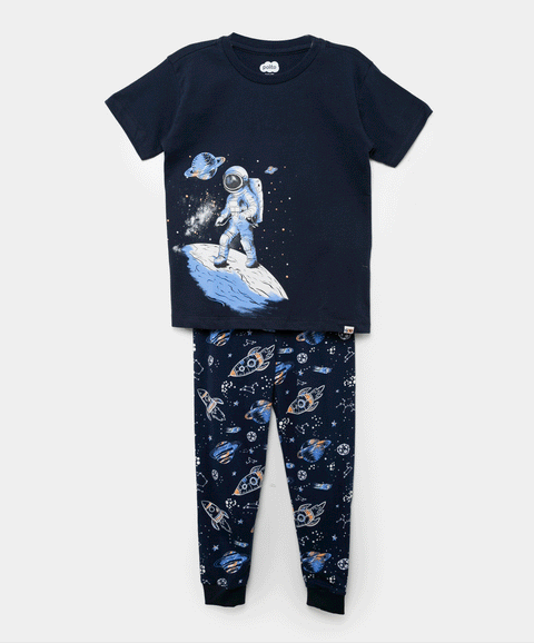Pijama Que Alumbra Para Bebé Niño En Tela Suave Color Azul Oscuro
