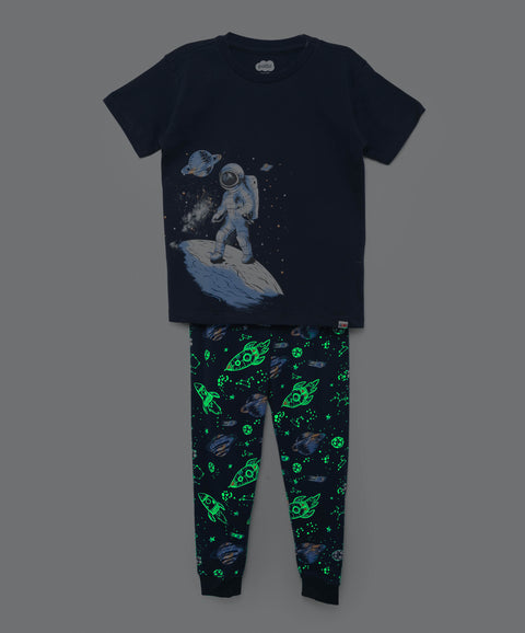 Pijama Que Alumbra Para Bebé Niño En Tela Suave Color Azul Oscuro