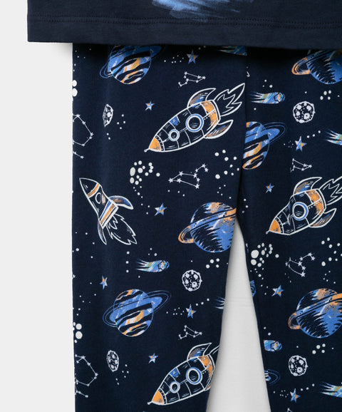 Pijama Que Alumbra Para Bebé Niño En Tela Suave Color Azul Oscuro