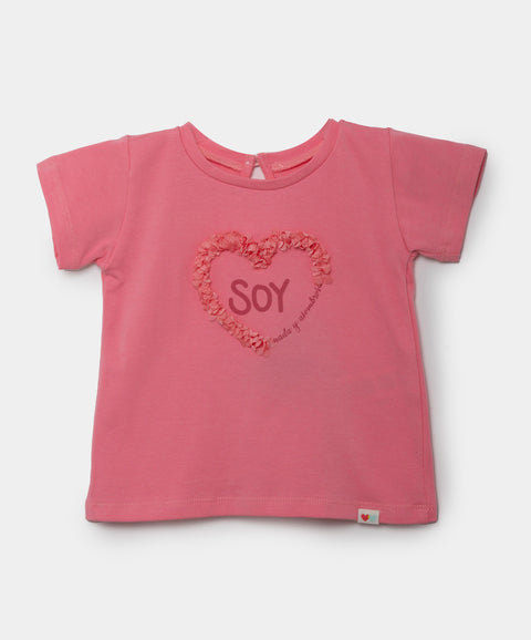 Camiseta Manga Corta Para Recién Nacida En Licra Color Salmon