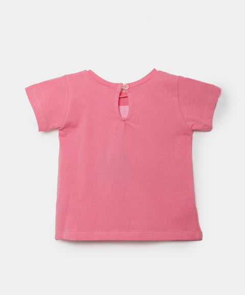 Camiseta Manga Corta Para Recién Nacida En Licra Color Salmon