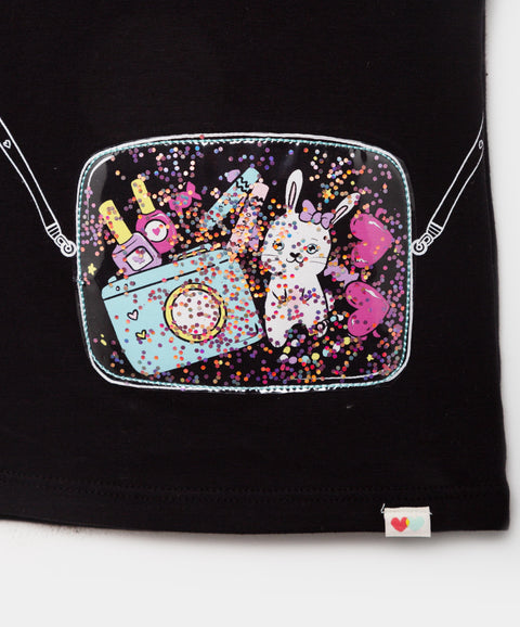 Camiseta Manga Corta Para Bebe Niña En Licra Color Negro