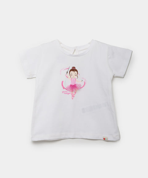 Camiseta Manga Corta Para Recién Nacida En Licra Color Blanco
