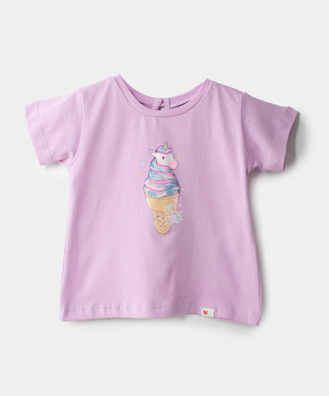 Camiseta Manga Corta Para Recién Nacida En Licra Color Morado