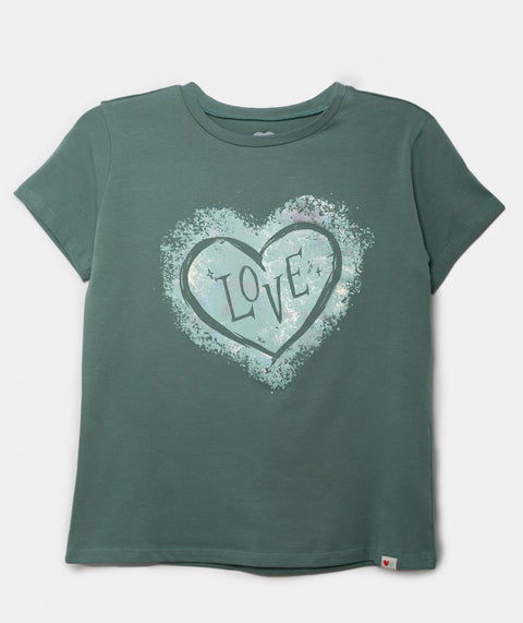 Camiseta Manga Corta Para Niña En Licra Color Verde Jade