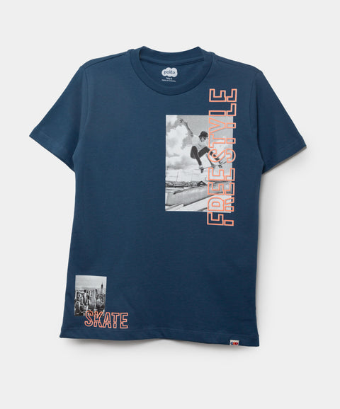 Camiseta Manga Corta Para Niño En Tela Suave Color Azul Marino