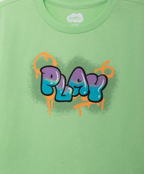 Camiseta Manga Corta Para Bebe Niño En Tela Suave Color Verde Claro