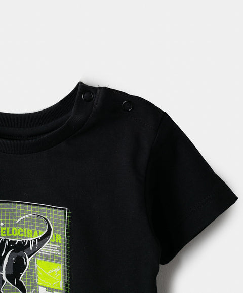 Camiseta Manga Corta Para Recién Nacido En Tela Suave Color Negro