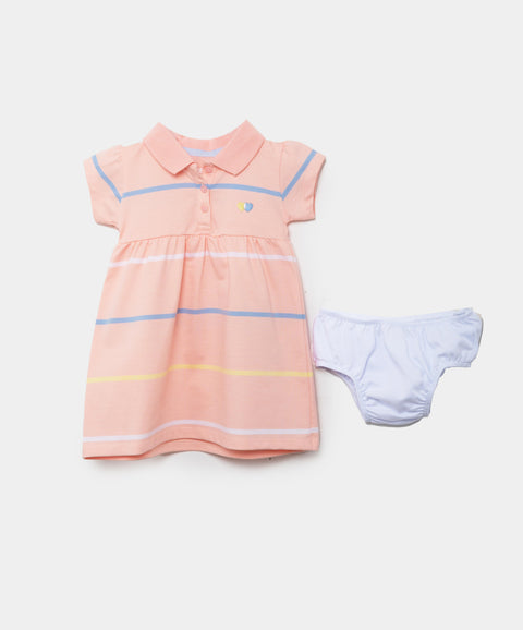 Vestido Tipo Polo Para Recién Nacida En Algodón Color Melon