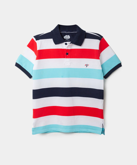 Camiseta Tipo Polo Para Niño En Algodón Color Azul Navy Con Rayas
