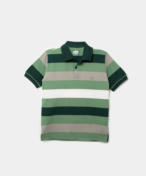 Camiseta Tipo Polo Para Niño En Algodón Color Verde Con Rayas
