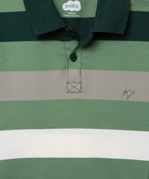 Camiseta Tipo Polo Para Niño En Algodón Color Verde Con Rayas