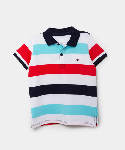 Camiseta Tipo Polo Para Bebé Niño En Algodón Color Azul Navy Con Rayas