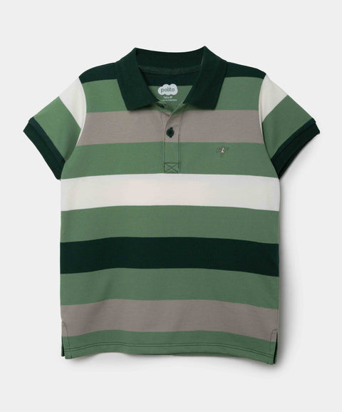 Camiseta Tipo Polo Para Bebé Niño En Algodón Color Verde Con Rayas