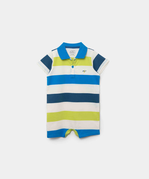 Mameluco Tipo Polo En Algodón Para Recién Nacido Color Azul Eléctrico
