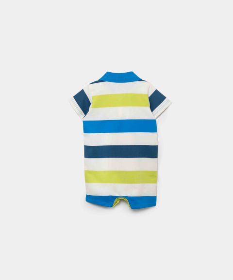 Mameluco Tipo Polo En Algodón Para Recién Nacido Color Azul Eléctrico