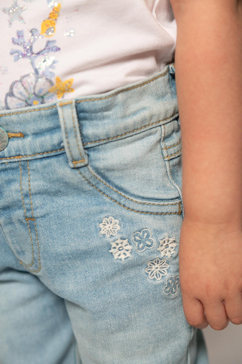 Jean Slim Para Bebé Niña En Denim Color Índigo Claro