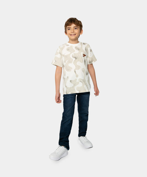 Camiseta Manga Corta Para Niño En Tela Suave Color Blanco Estampado