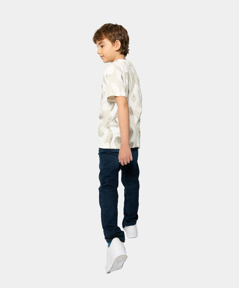 Camiseta Manga Corta Para Niño En Tela Suave Color Blanco Estampado