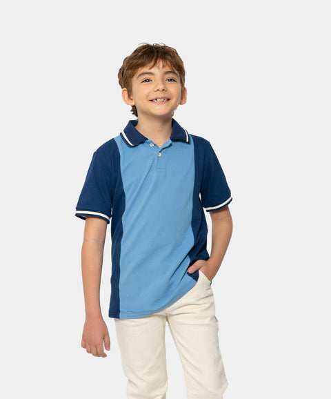 Camiseta Tipo Polo Para Niño En Algodón Color Azul