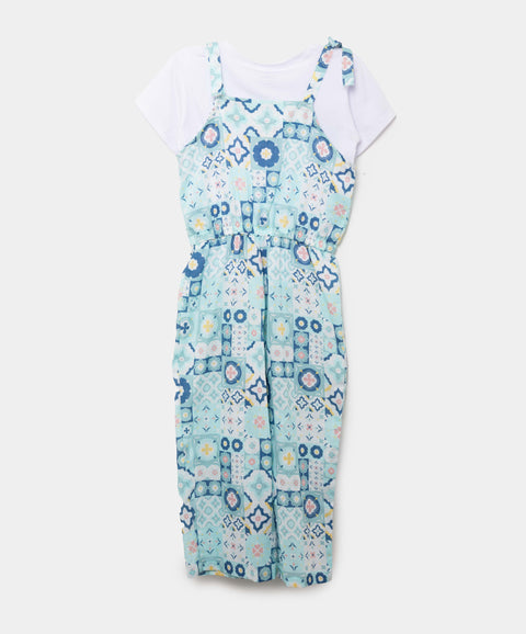 Conjunto De Enterizo Y Camiseta Para Bebé Niña En Tela Suave Color Azul Estampado