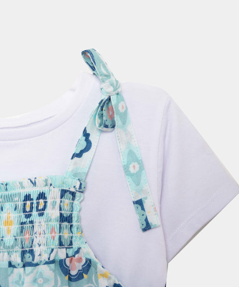Conjunto De Enterizo Y Camiseta Para Bebé Niña En Tela Suave Color Azul Estampado