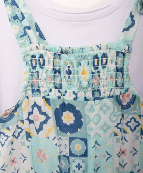 Conjunto De Enterizo Y Camiseta Para Bebé Niña En Tela Suave Color Azul Estampado