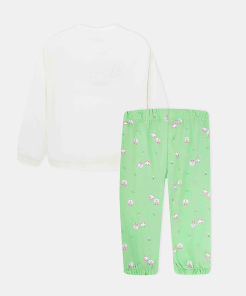 Pijama Camiseta Y Pantalón Para Recién Nacida Color Marfil Y Verde Claro