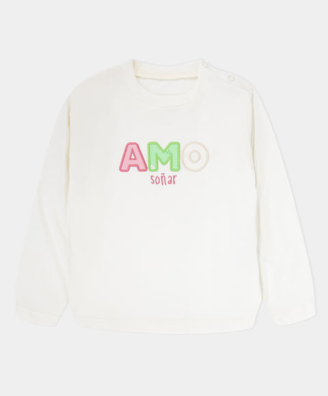 Pijama Camiseta Y Pantalón Para Recién Nacida Color Marfil Y Verde Claro