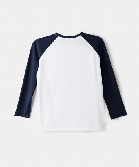 Camiseta Manga Larga De Playa Para Niño En Licra Color Blanco Y Azul