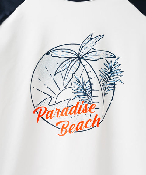 Camiseta Manga Larga De Playa Para Niño En Licra Color Blanco Y Azul