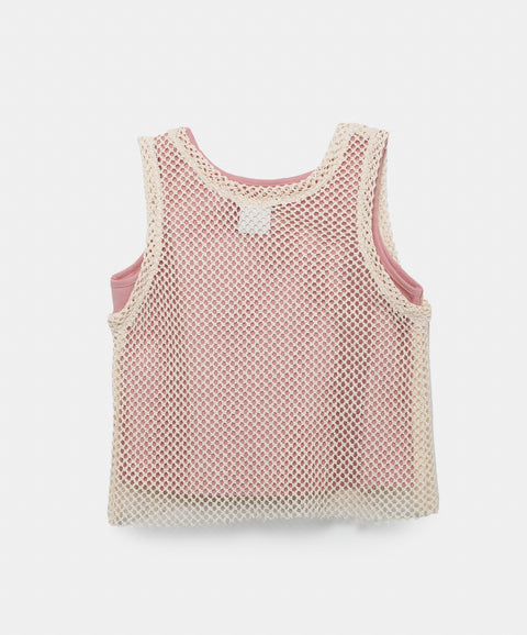 Camiseta Manga Sisa Con Malla Para Niña En Licra Color Palo De Rosa