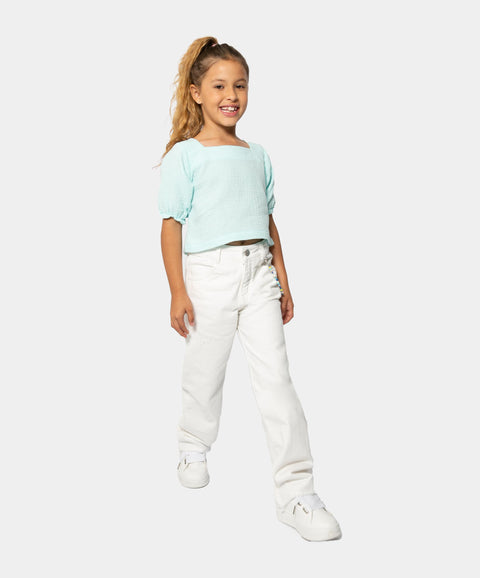 Blusa Manga Corta Para Niña En Praga Color Azul Pastel