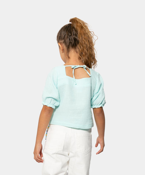 Blusa Manga Corta Para Niña En Praga Color Azul Pastel